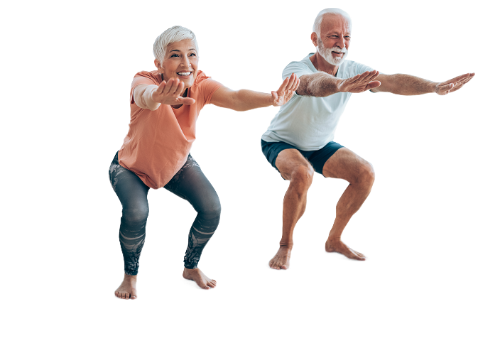 elderly couple flexing