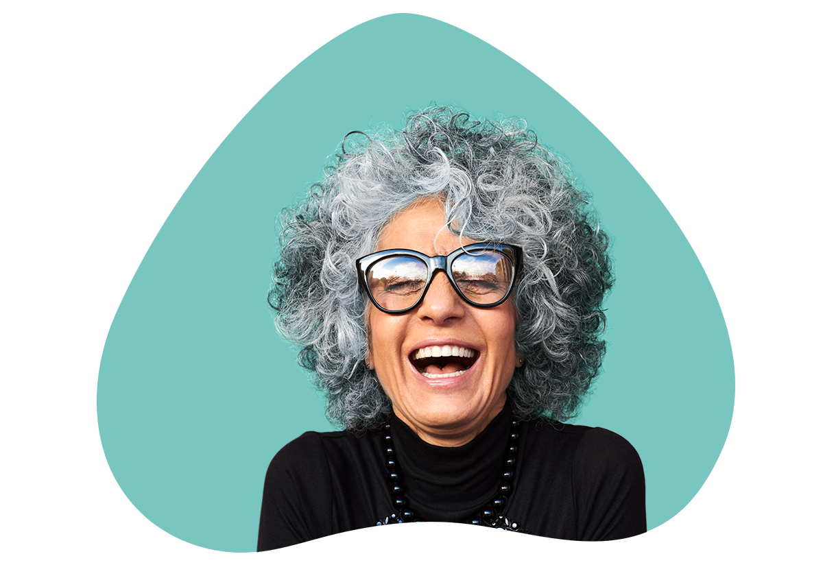 Older woman laughing in blob