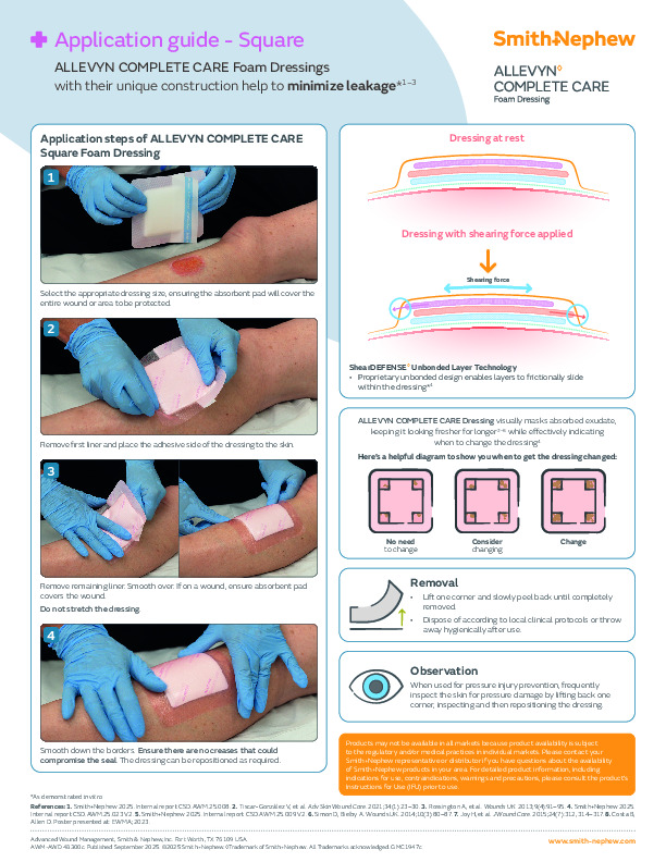 ALLEVYN COMPLETE CARE Square application guide 