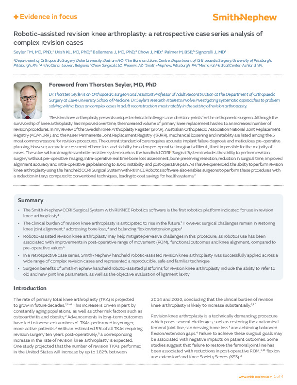 Robotic-assisted revision knee arthroplasty: a retrospective case series analysis of complex revision cases