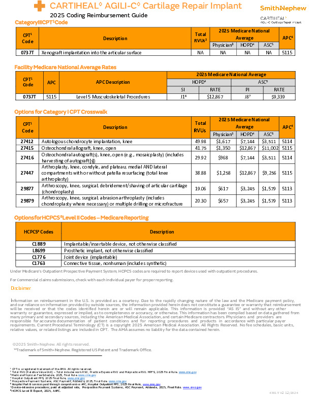 CARTIHEAL AGILI-C Coding Reimbursement Guide 2025