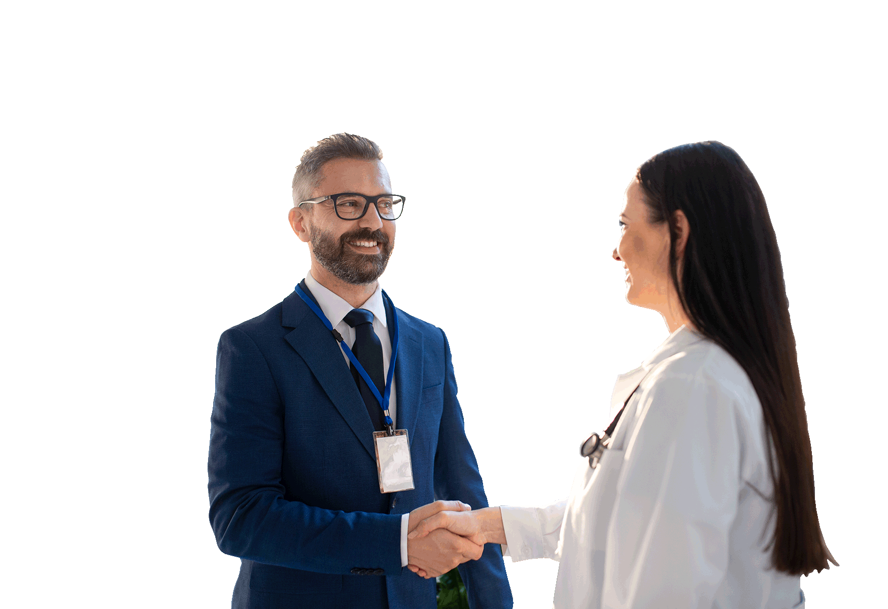 Sales rep and doc talking for header